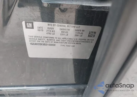 2016 Cadillac Cts Luxury Collection z USA, uszkodzony, nr VIN 1G6AX5SX9G0100800